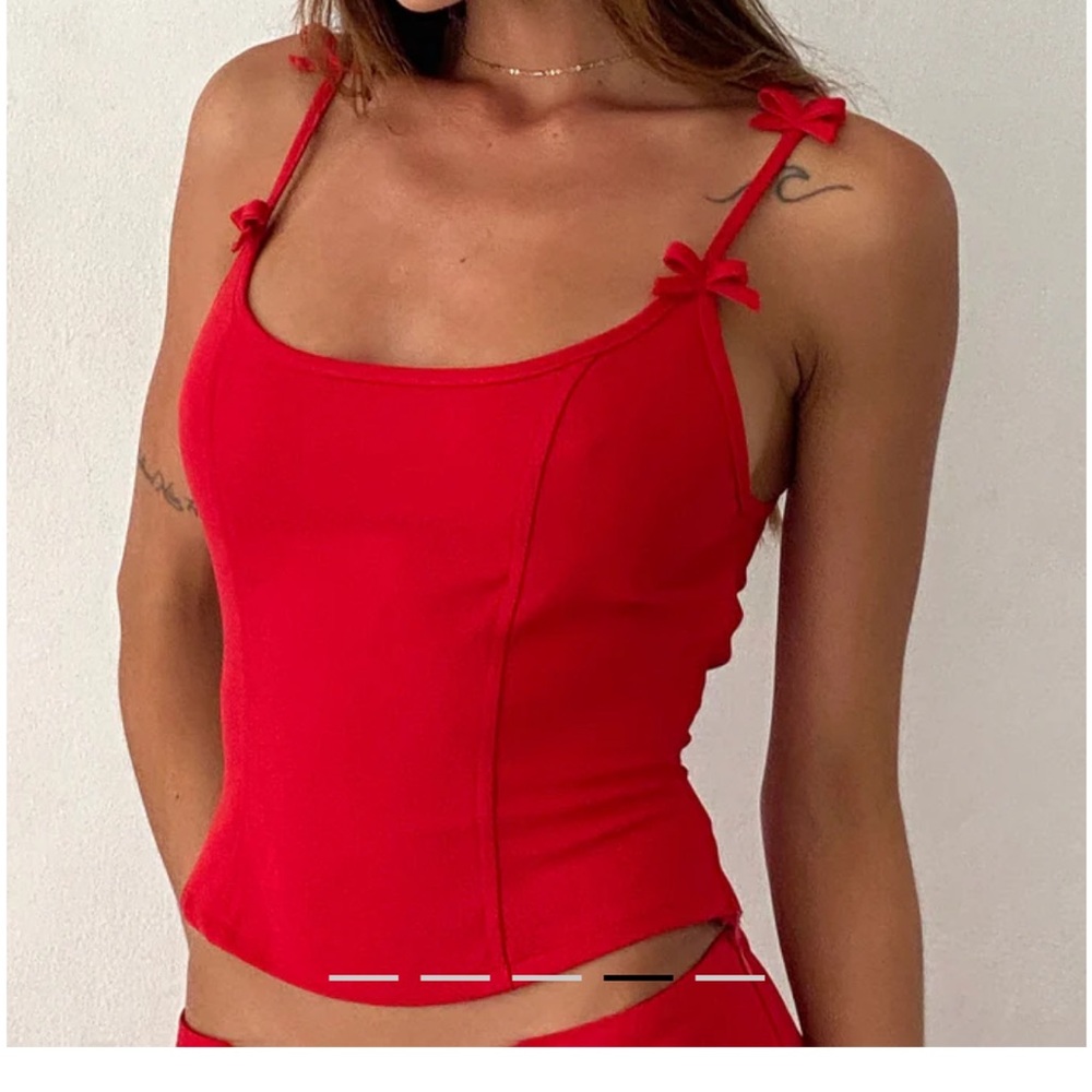 Motel Rocks Red Bow Strap Tank Top